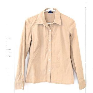 J Crew Classic Khaki Tan Neutral Button Down Cotton Shirt